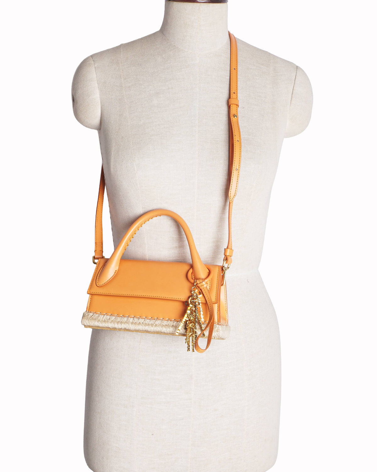 Jacquemus Orange Leather & Espadrille Jute Top Handle Bag