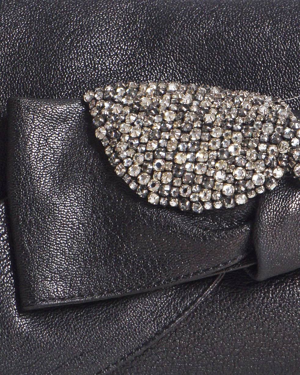 See by Chloé Black Leather Crystal Bow Envelope Clutch