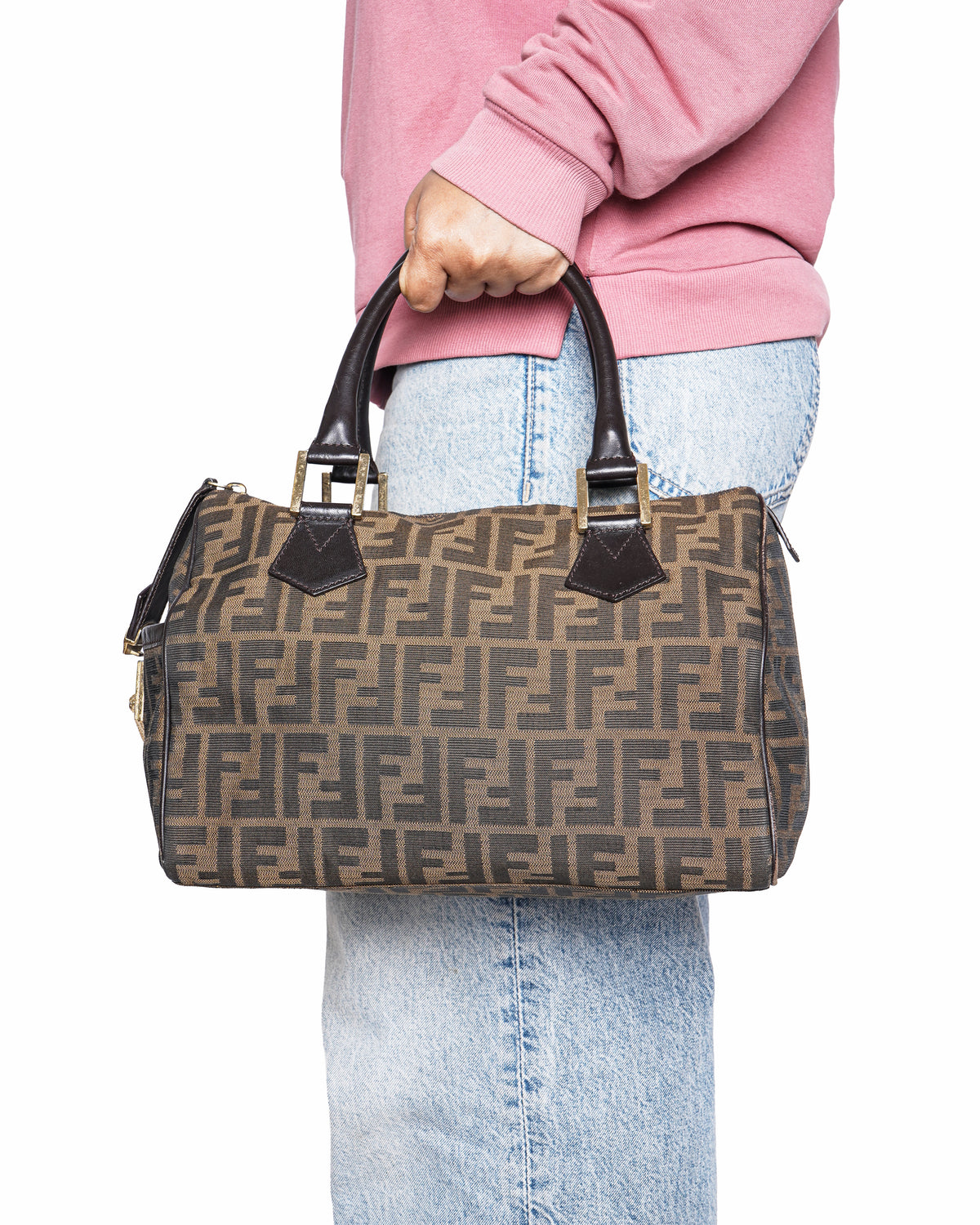 Fendi Tobacco Zucca Canvas Large Boston Bag