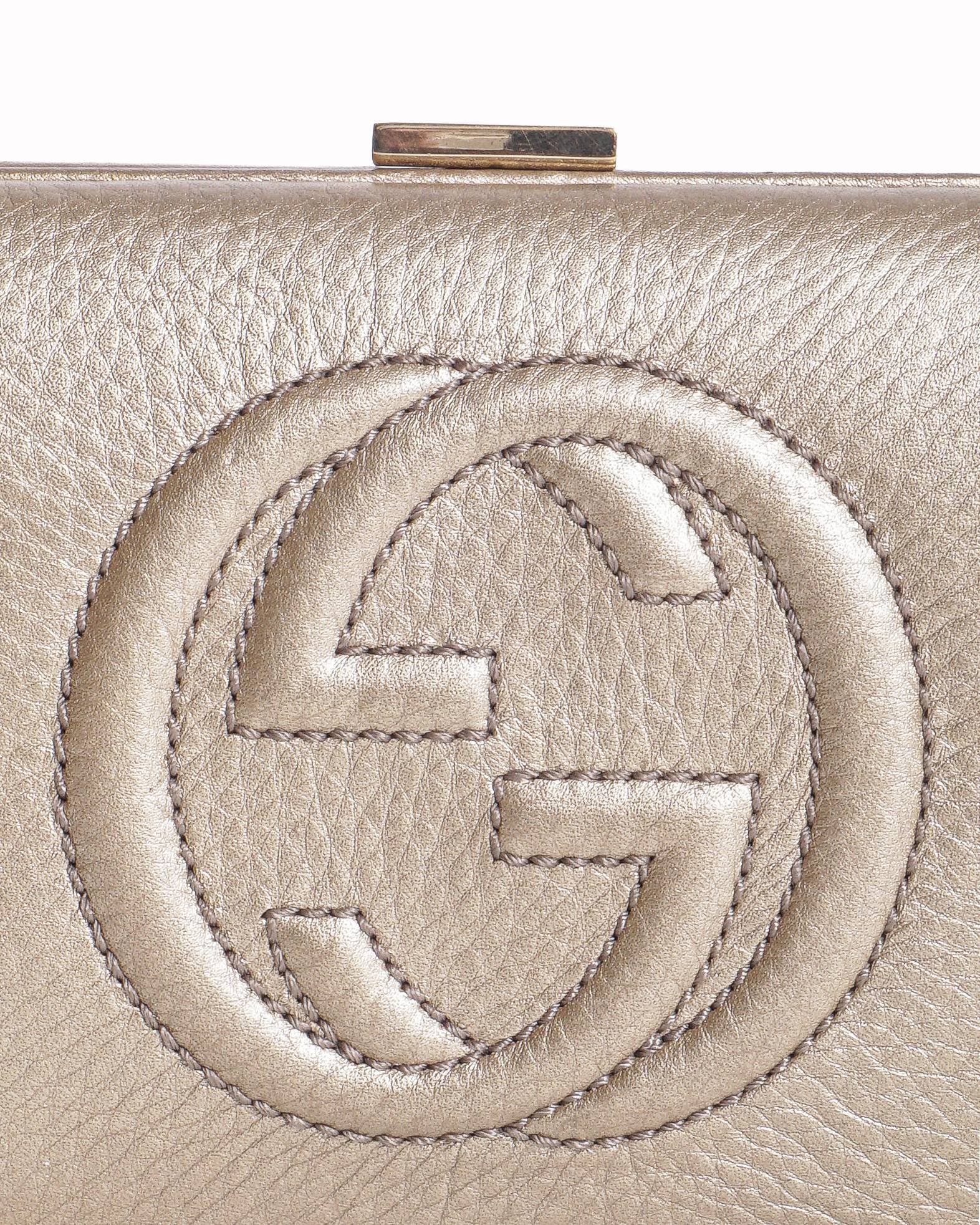 Gucci Soho Gold Leather Interlocking GG Clutch