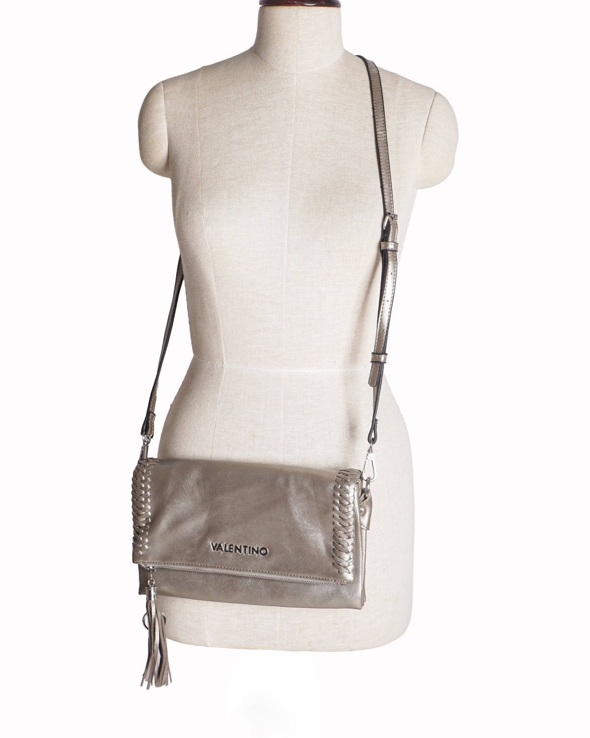 Valentino Champagne Gold Metallic Foldover Whipstitch Clutch