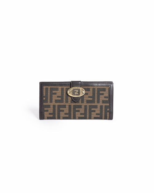 Fendi Tobacco Zucca Continental Wallet In Canvas & Leather