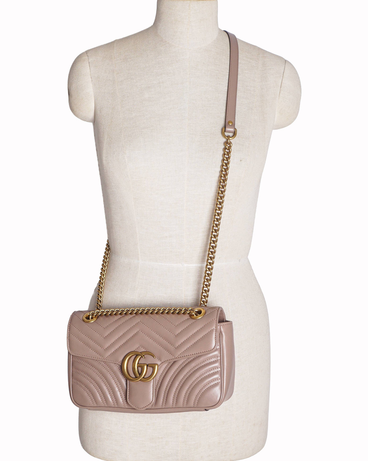 Gucci Mauve Pink Matelassé Leather GG Marmont Medium Shoulder Bag