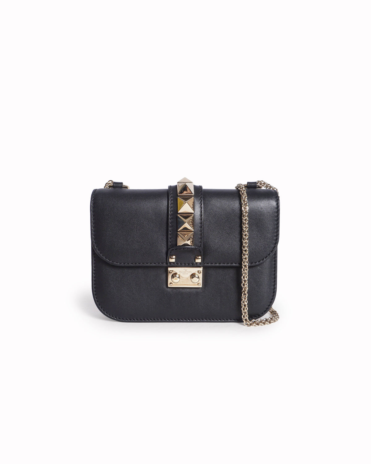 Valentino Garavani Black Leather Mini Glam Lock Rockstud Shoulder Bag
