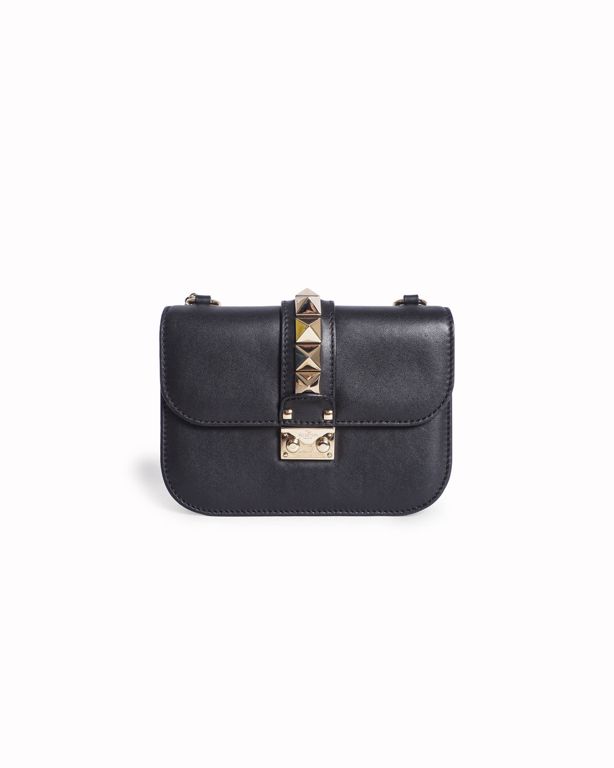 Valentino Garavani Black Leather Mini Glam Lock Rockstud Shoulder Bag