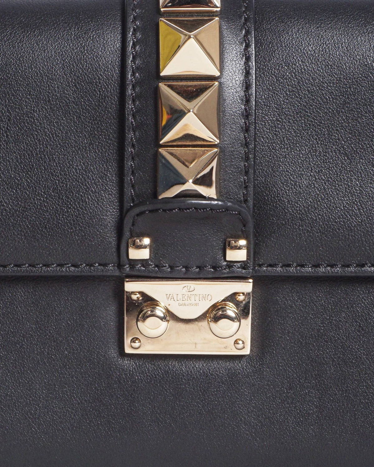 Valentino Garavani Black Leather Mini Glam Lock Rockstud Shoulder Bag