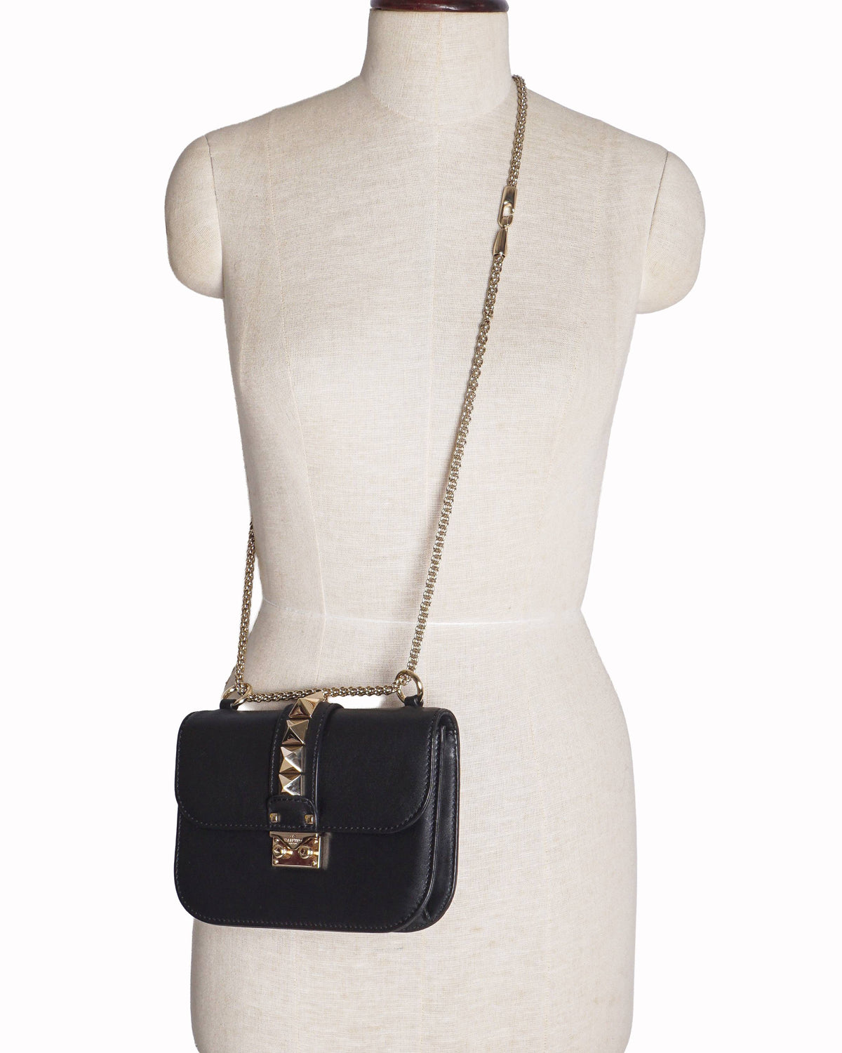 Valentino Garavani Black Leather Mini Glam Lock Rockstud Shoulder Bag