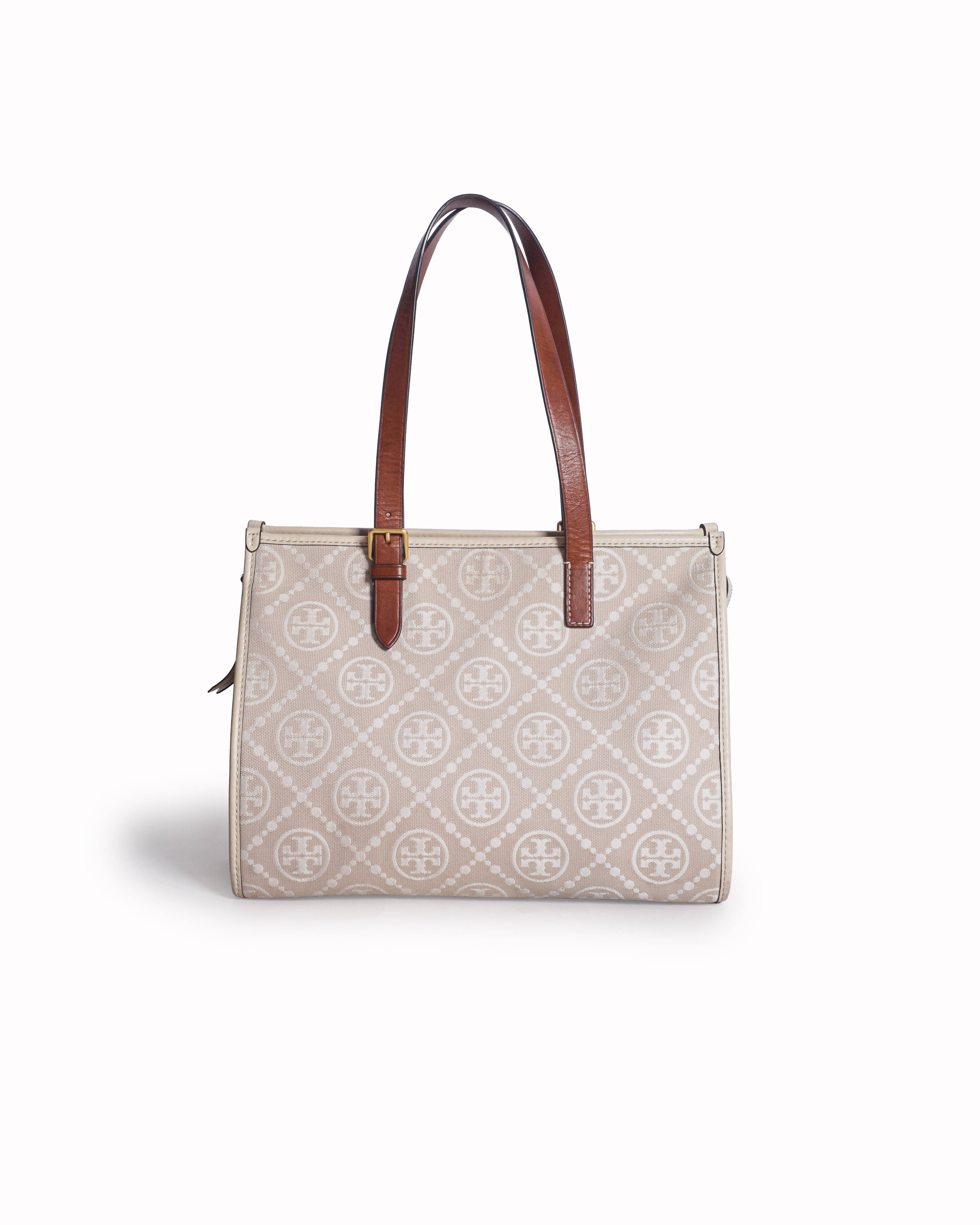 Tory Burch Beige Jacquard T Monogram Small Tote Bag