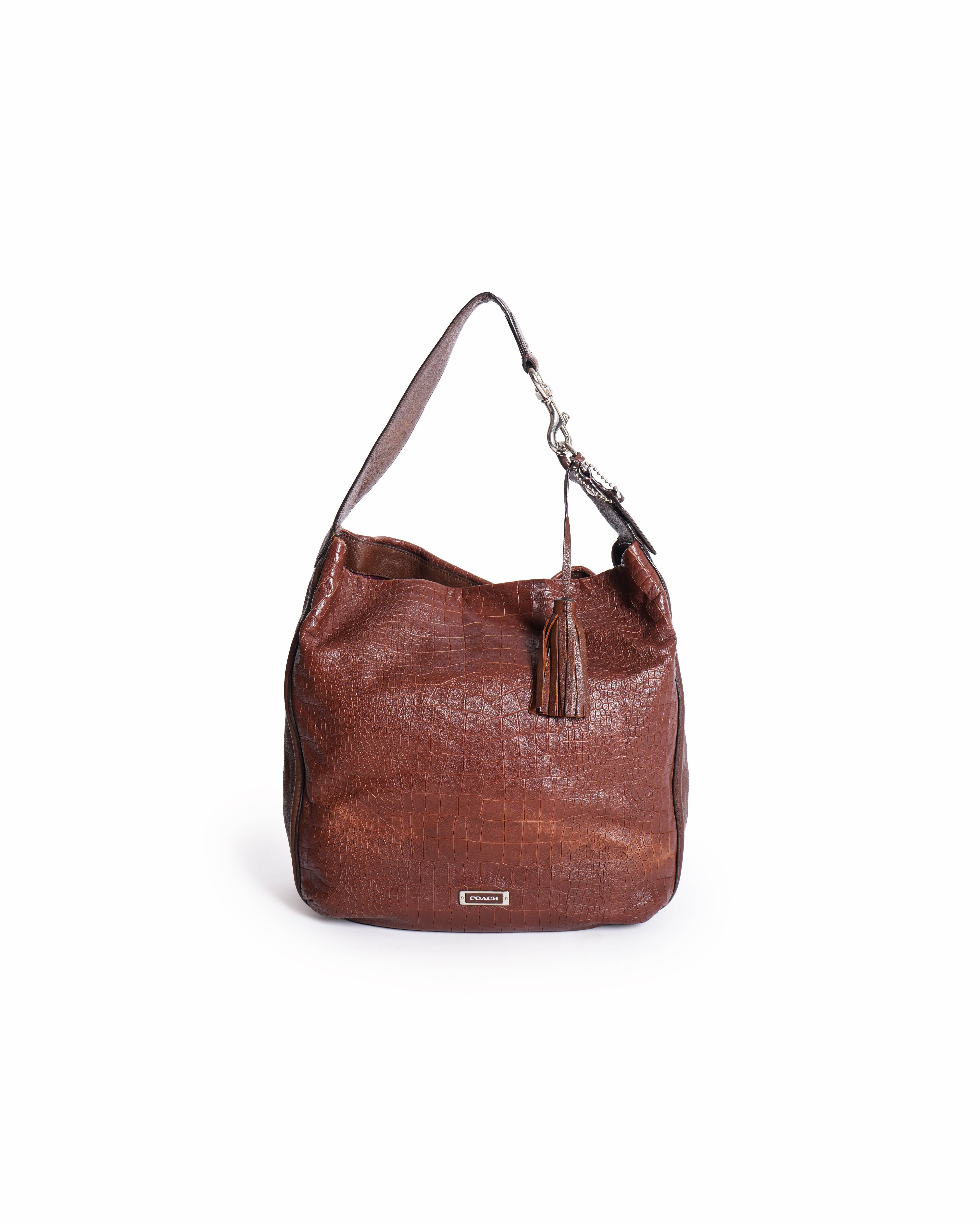 Coach Croc-Embossed Leather Brown Leather Hobo Bag