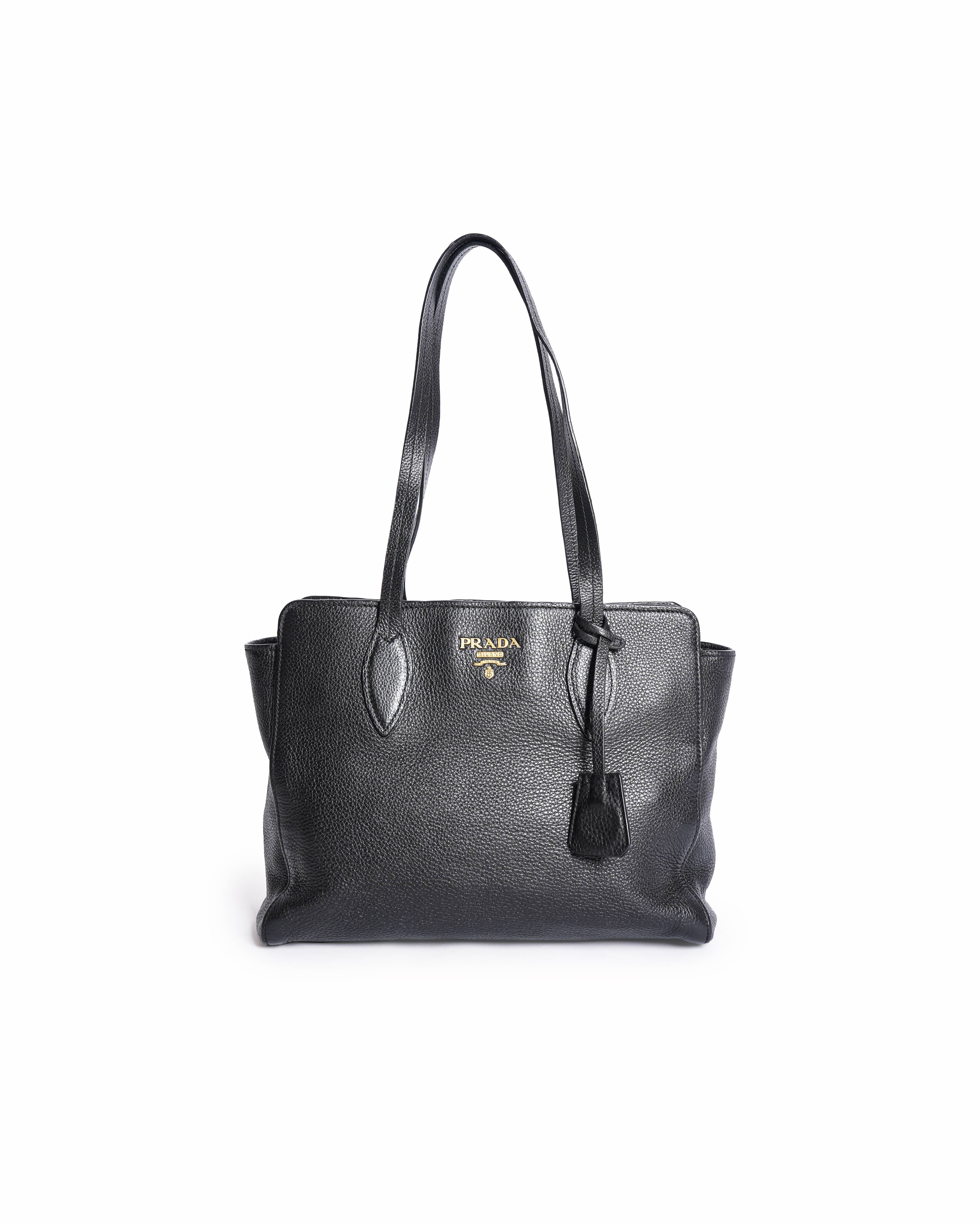 Prada Black Vitello Phenix Leather Shopper Tote