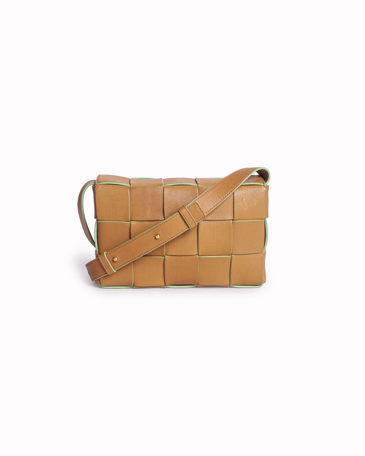 Bottega Veneta Tan & Lime Green Cassette Crossbody Bag