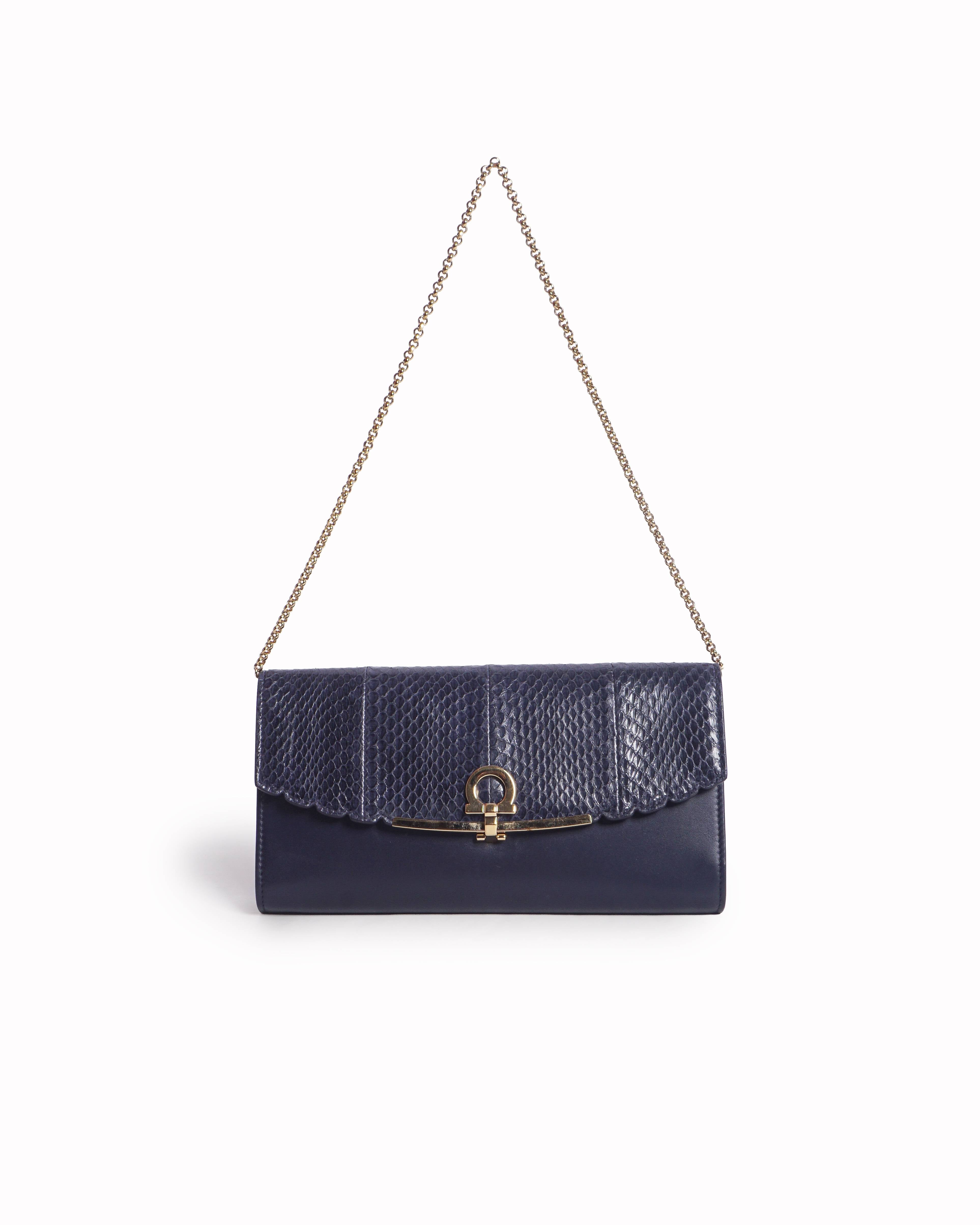 Salvatore Ferragamo Purple Leather Gancini Flap Clutch