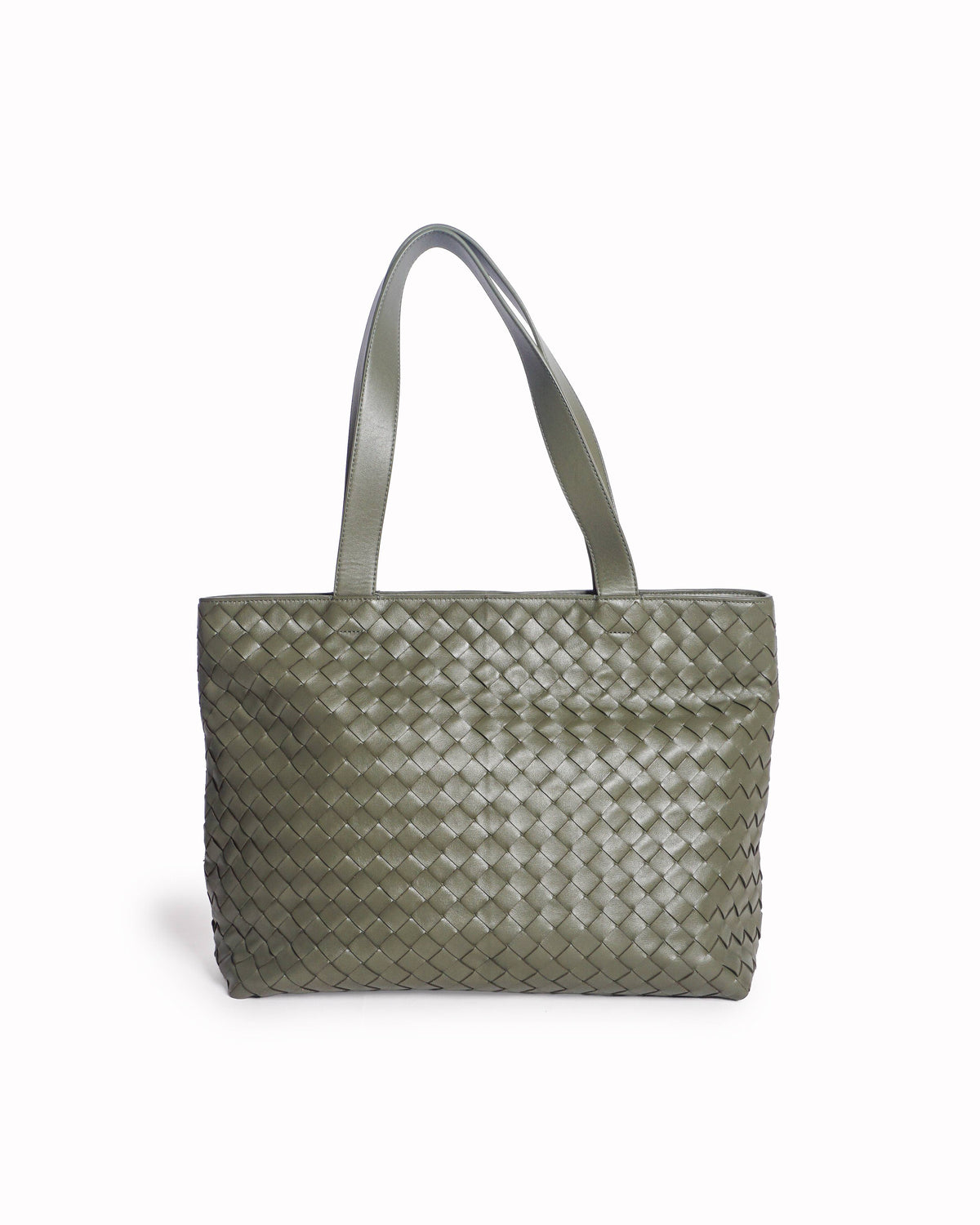 Bottega Veneta Olive Green Intrecciato Leather Zipped Tote Bag