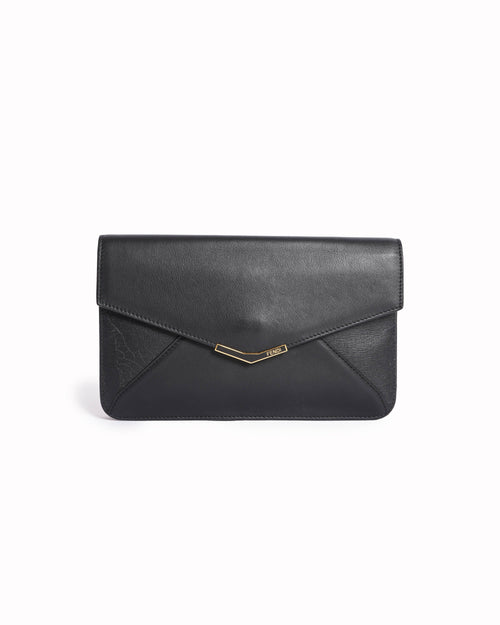 Fendi 
Black Leather 2 Jours Envelope Clutch