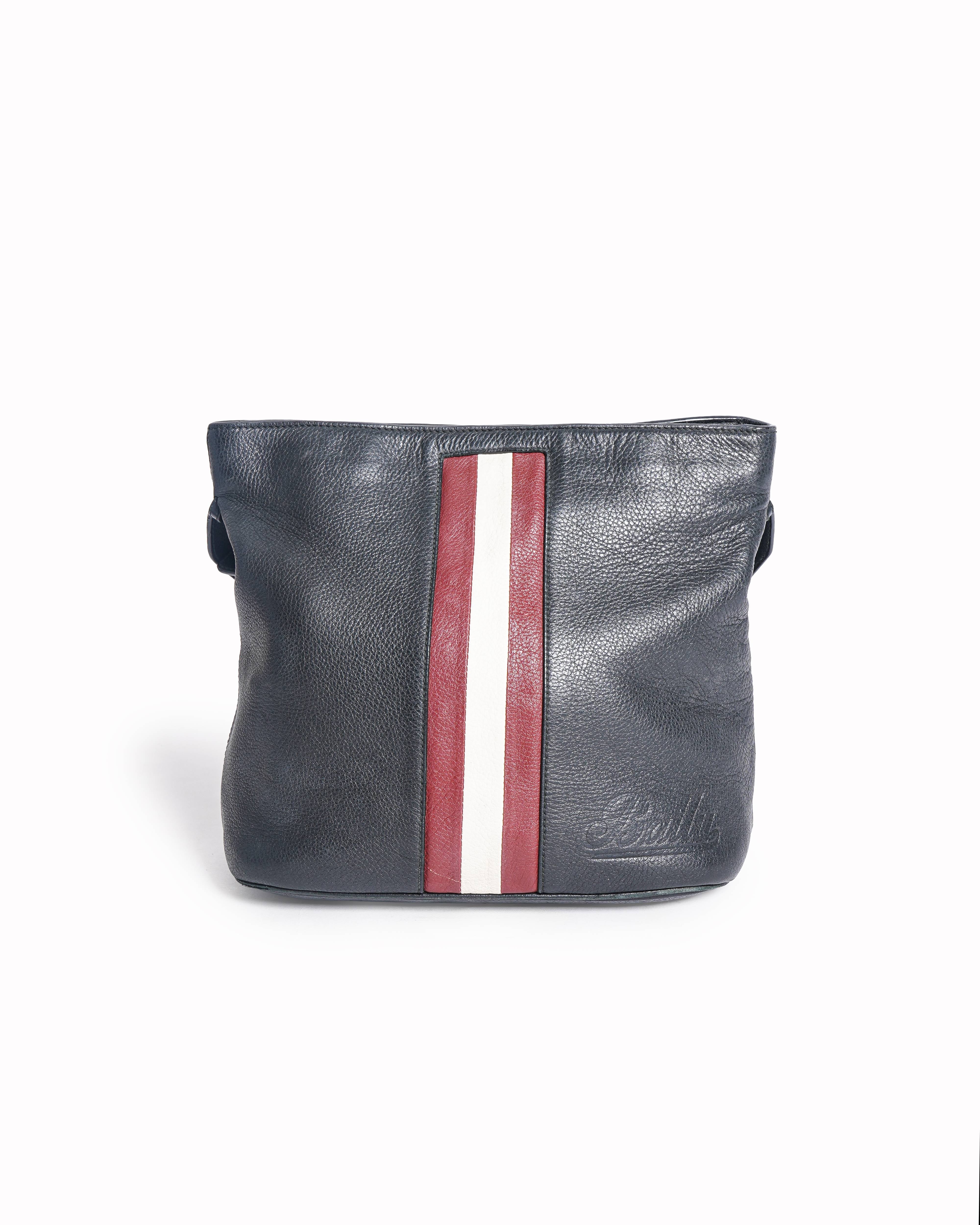 Bally Grained Leather Bally Stripe Shoulder Bag