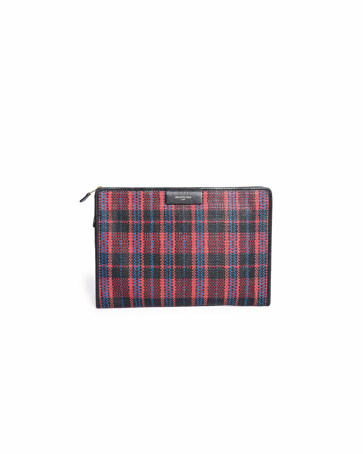 Balenciaga Bazar Tartan Woven Leather Pouch Clutch
