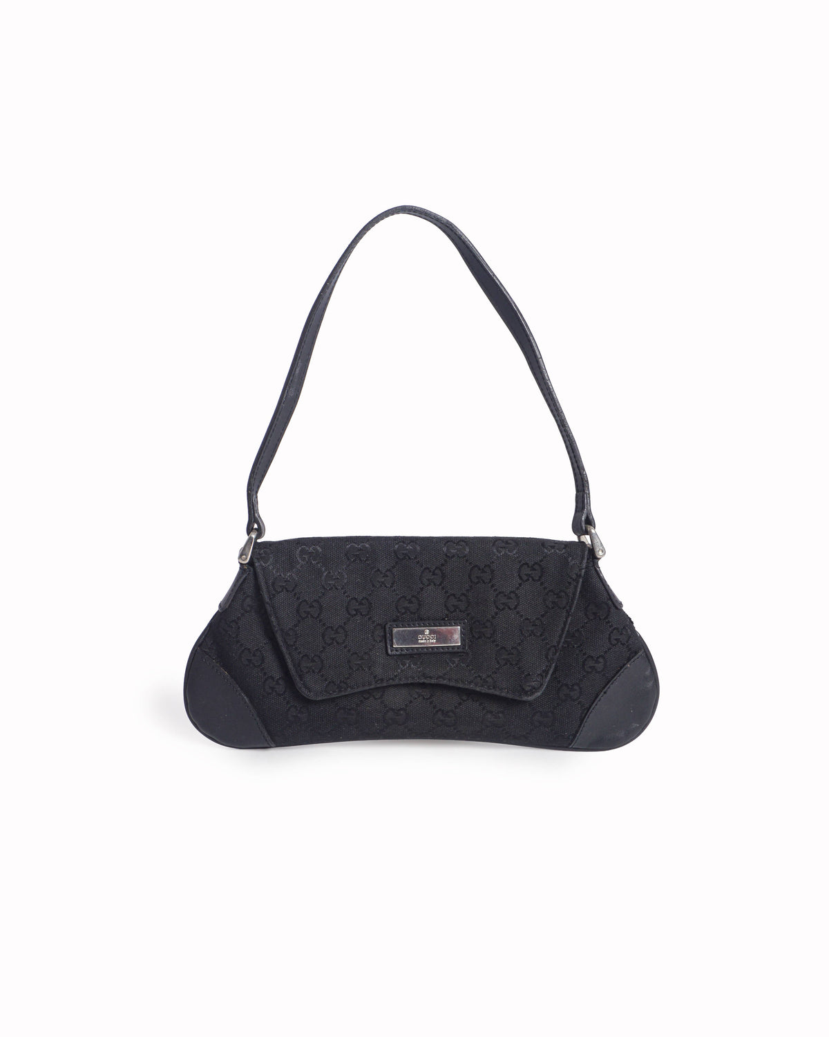 Gucci Vintage Black GG Canvas Flap Shoulder Bag