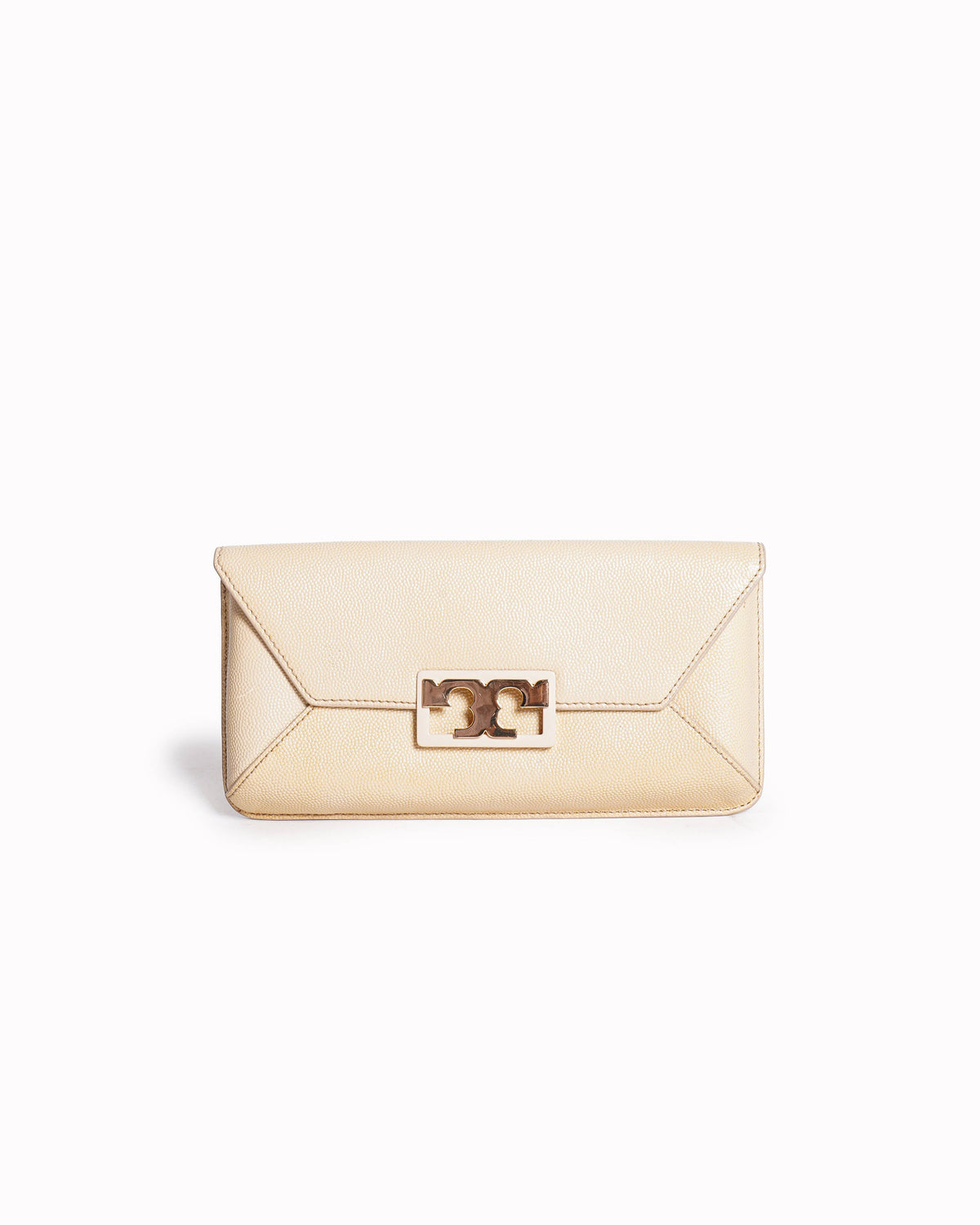 Tory Burch Beige Grainy Leather Gigi Envelope Clutch