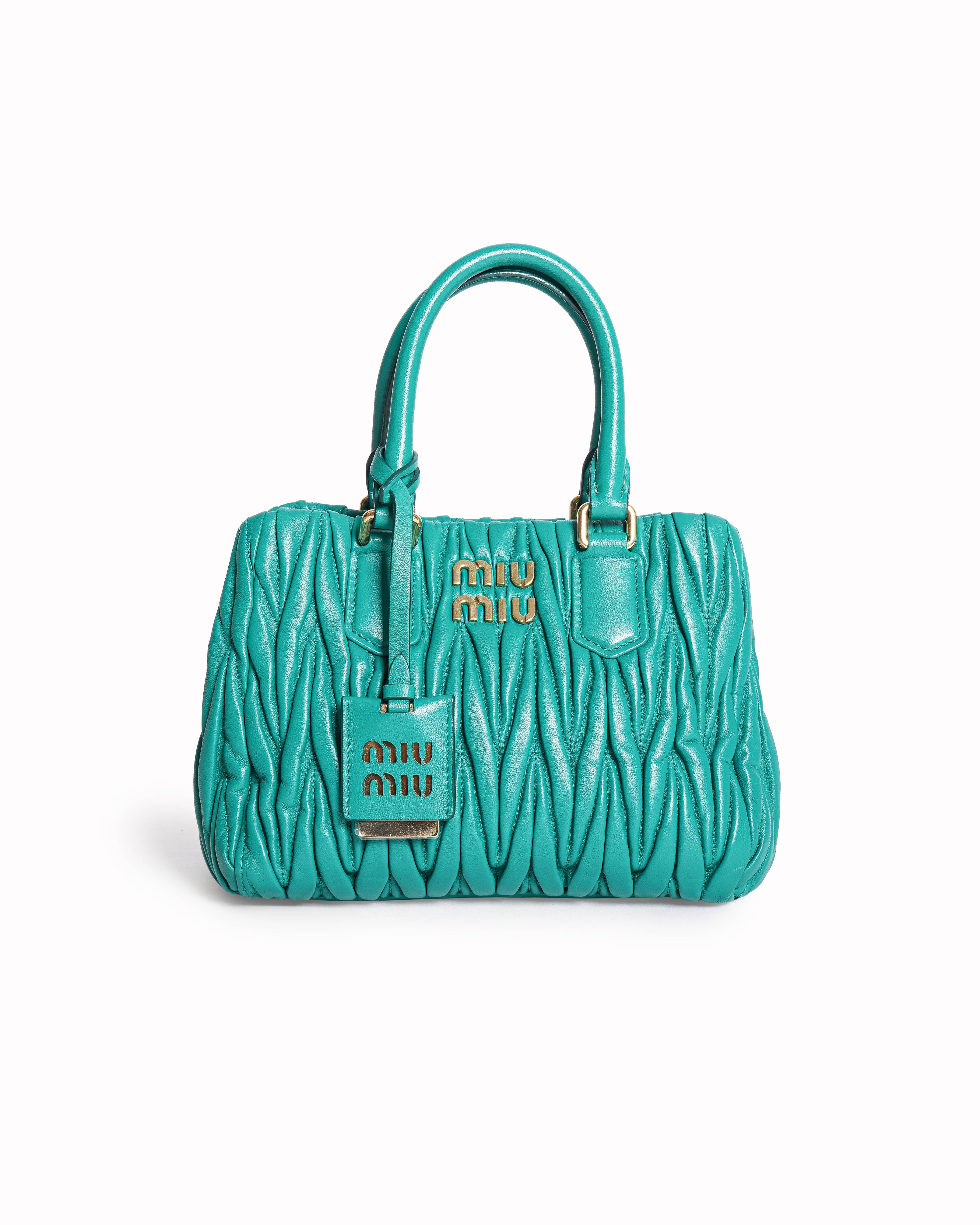 Miu Miu Matelassé Nappa Leather Mini Tote Bag In Emerald Green