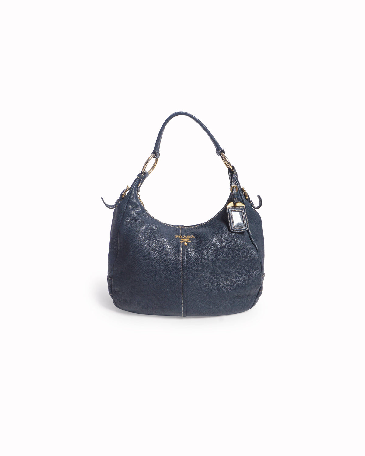 Prada Blue Vitello Daino Pebbled Leather Hobo Bag