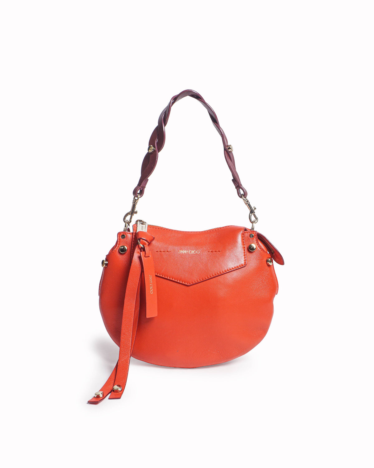 Jimmy Choo Red Smooth Leather Studded Shoulder Bag