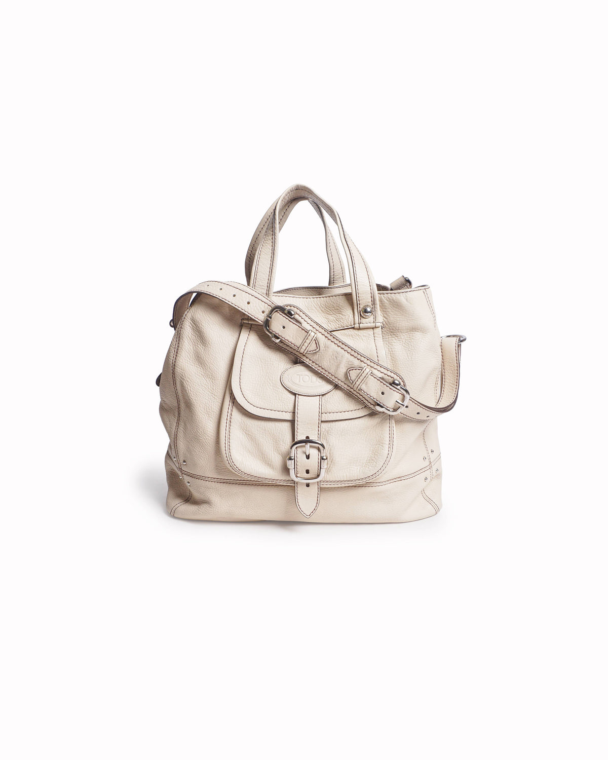 Tod's Cream Beige Pebbled Leather Bucket Bag