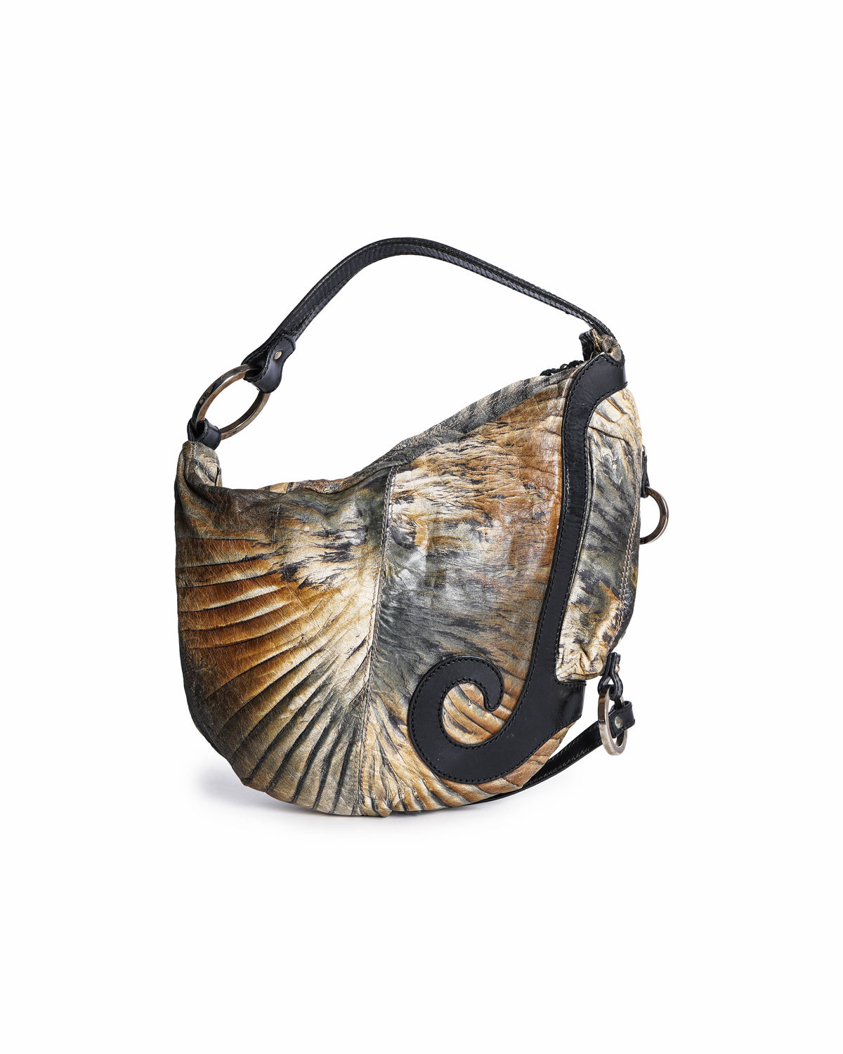 Fendi Brown/Black Holographic Textured Leather Oyster Hobo Bag
