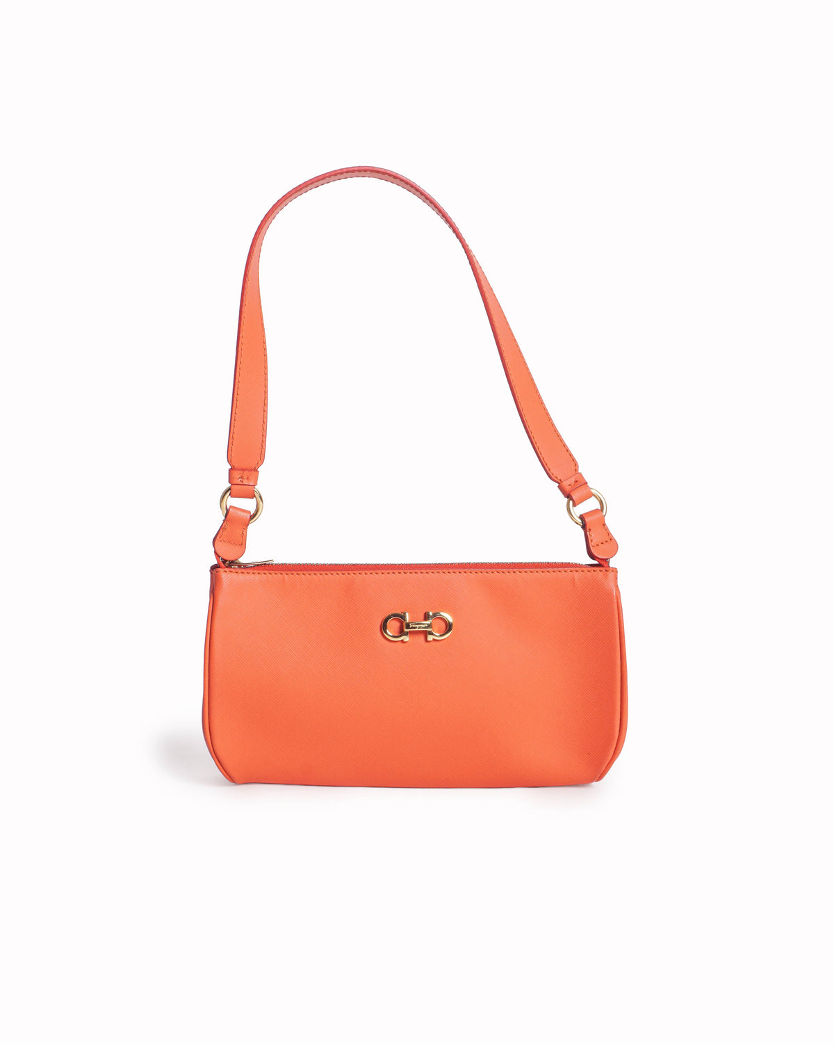 Salvatore Ferragamo Coral Red Leather Gancini Lisetta Baguette Bag