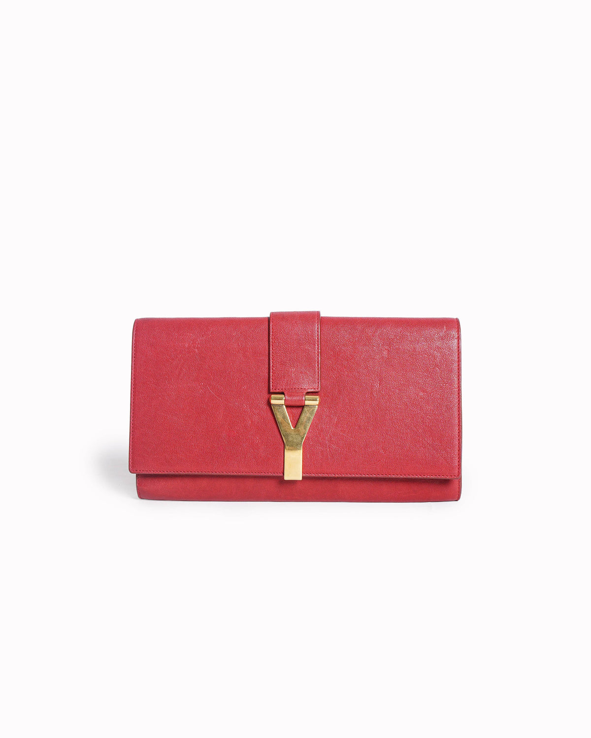Saint Laurent Ligne Y Clutch in Red Textured Leather