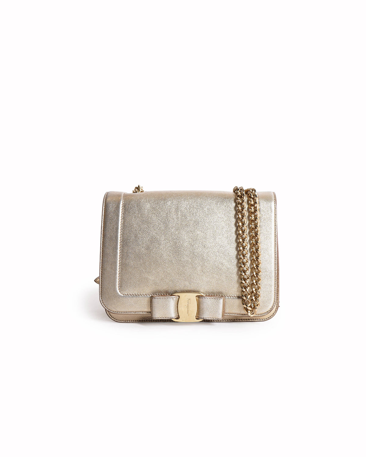 Salvatore Ferragamo Vara Bow Crossbody Flap Bag In Gold Tone