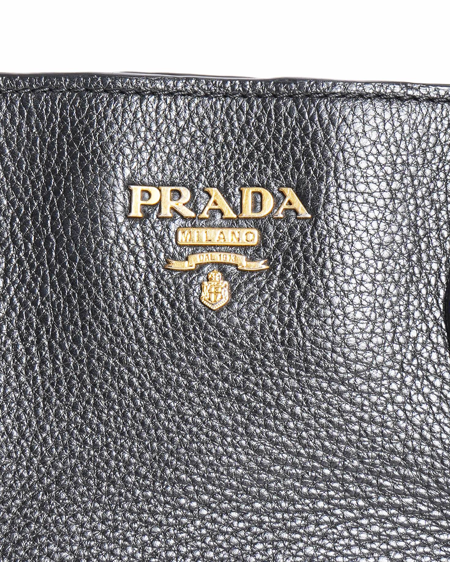 Prada Black Vitello Phenix Leather Shopper Tote