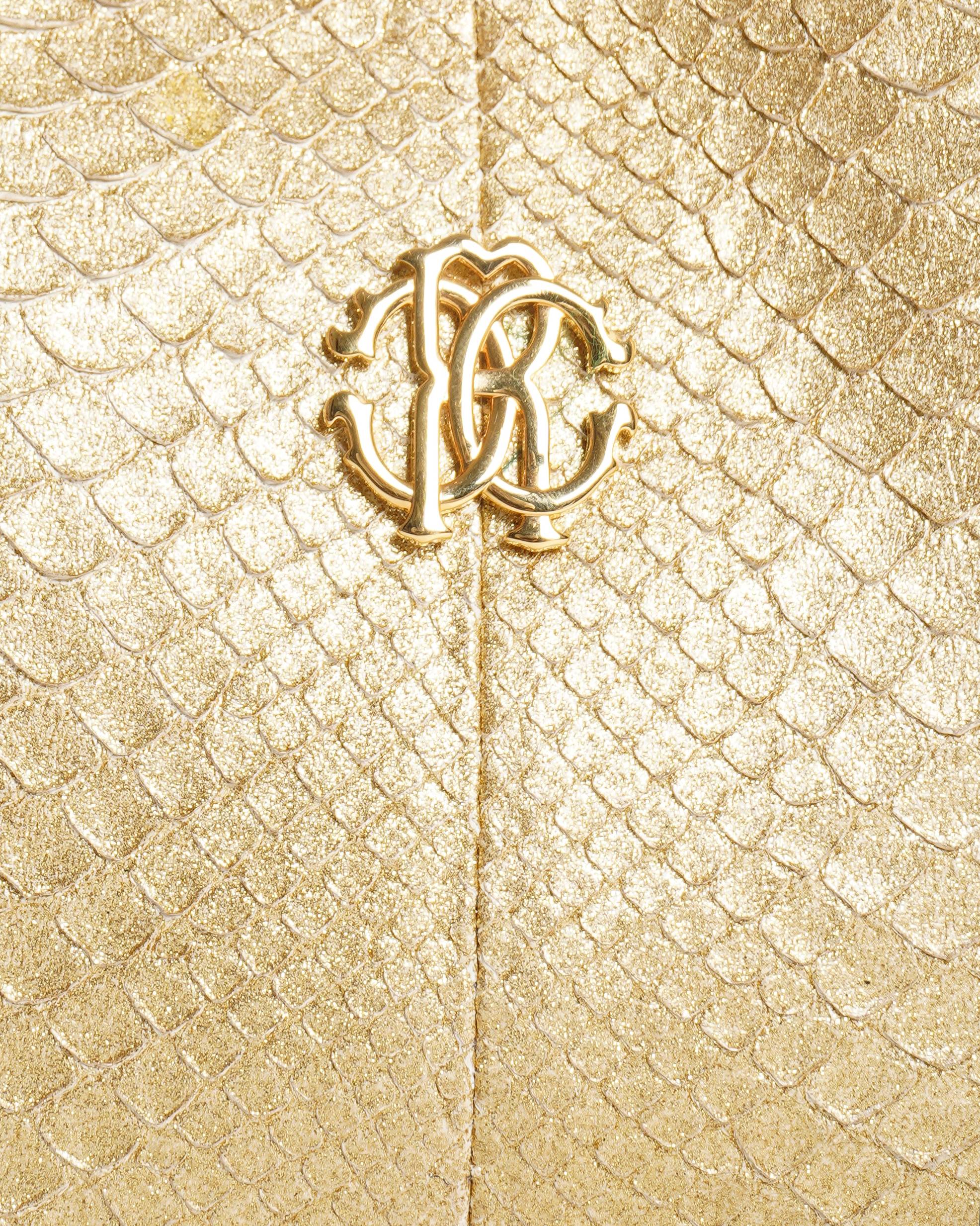 Roberto Cavalli Python-Embossed Leather Shoulder Bag