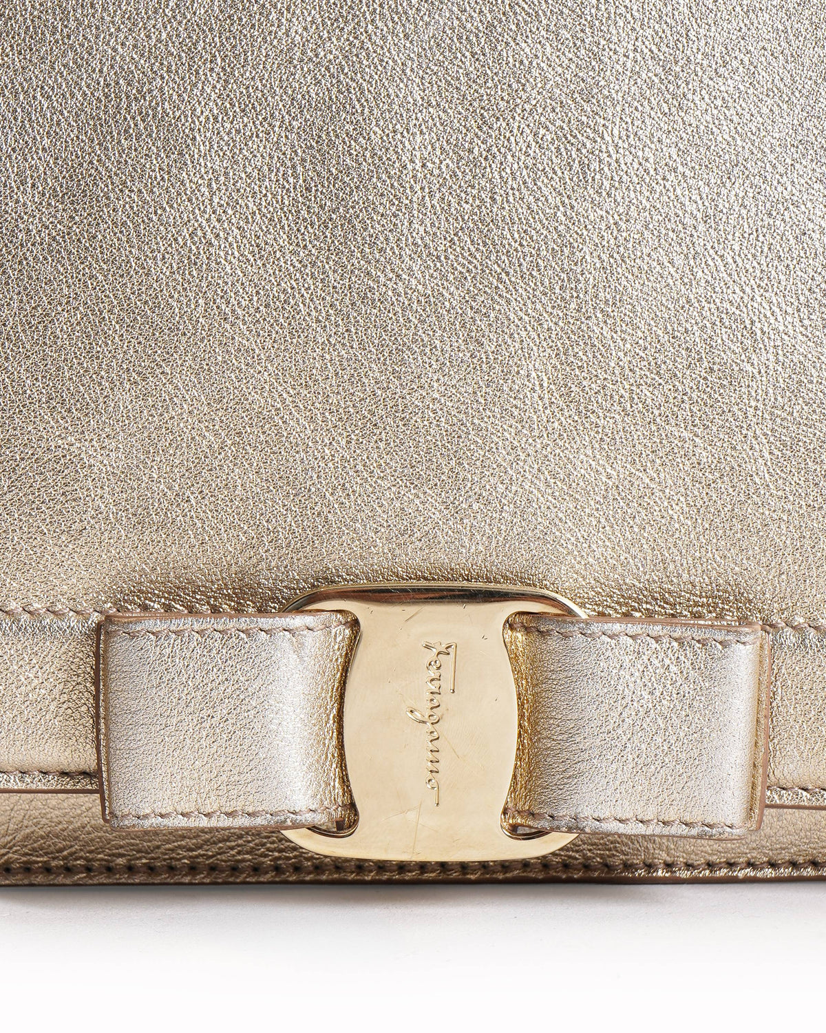Salvatore Ferragamo Vara Bow Crossbody Flap Bag In Gold Tone