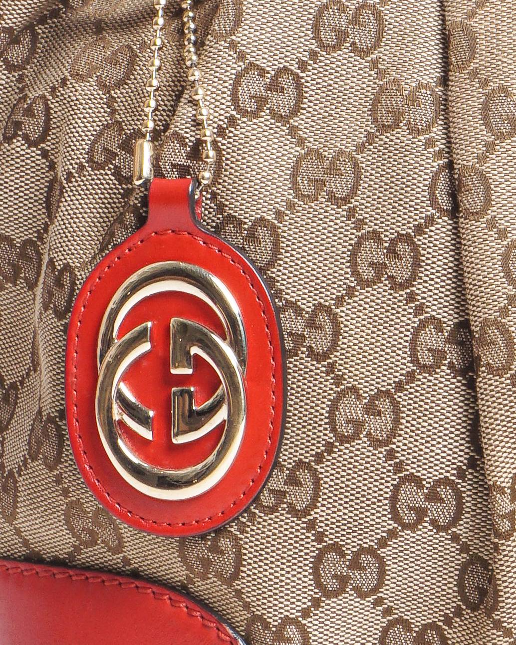 Gucci GG Canvas Sukey Satchel Red Leather Trim
