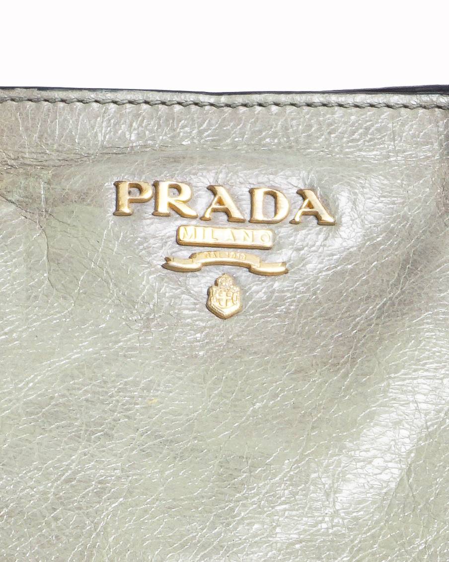 Prada Vitello Daino Grey Leather Tote Bag