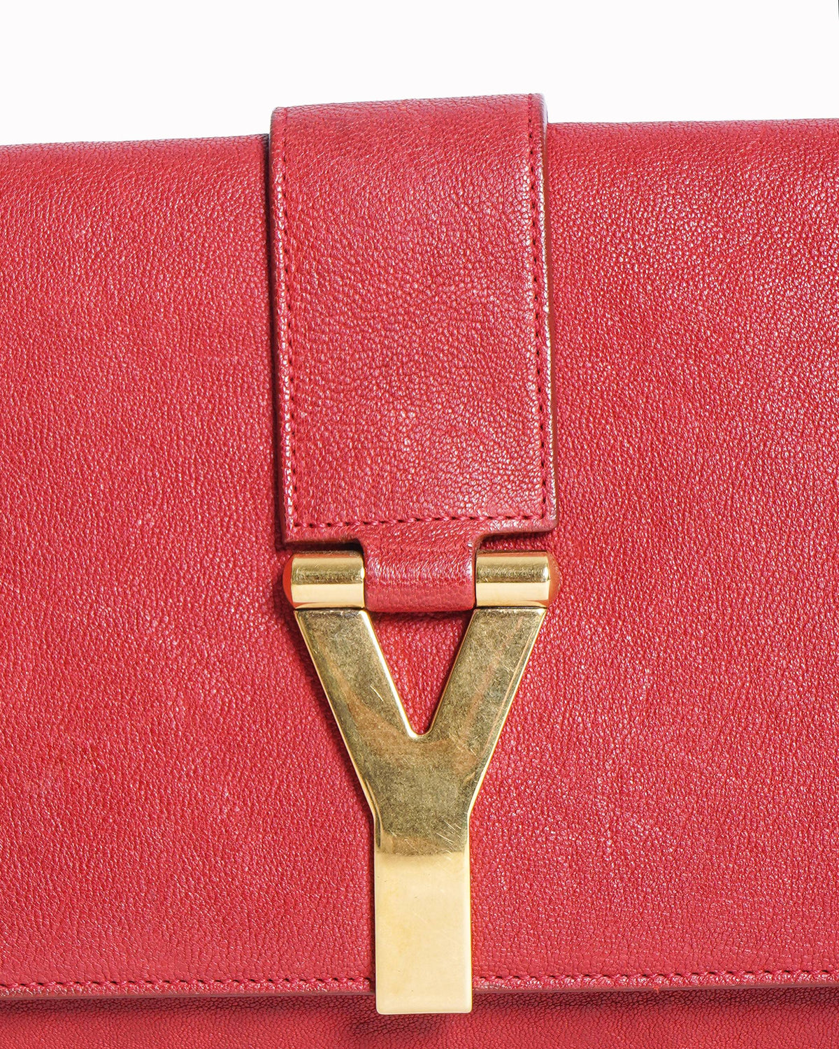 Saint Laurent Ligne Y Clutch in Red Textured Leather