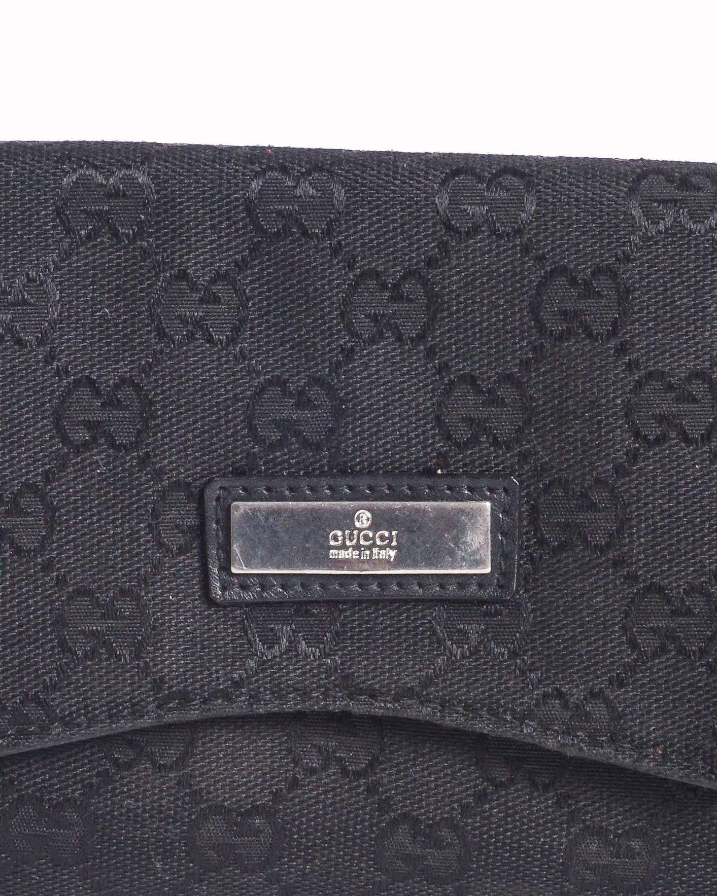 Gucci Vintage Black GG Canvas Flap Shoulder Bag