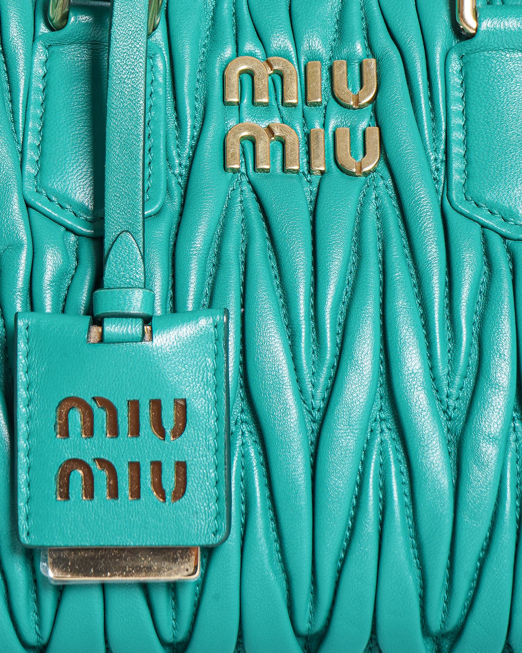 Miu Miu Matelassé Nappa Leather Mini Tote Bag In Emerald Green