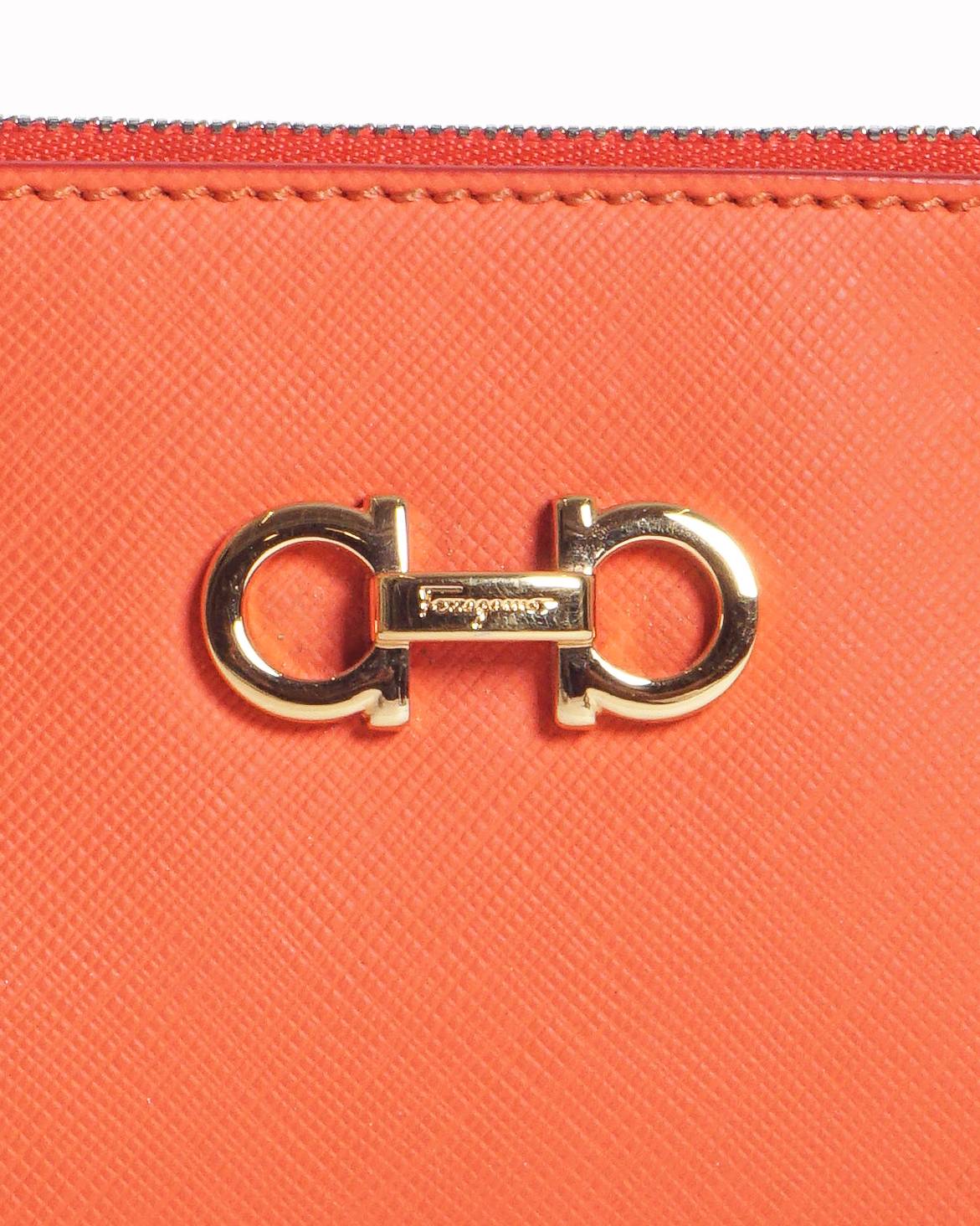 Salvatore Ferragamo Coral Red Leather Gancini Lisetta Baguette Bag