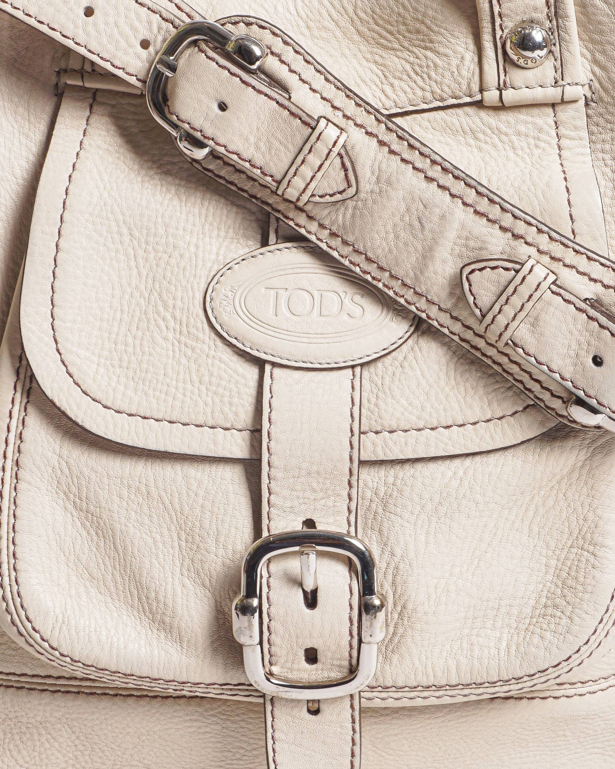 Tod's Cream Beige Pebbled Leather Bucket Bag
