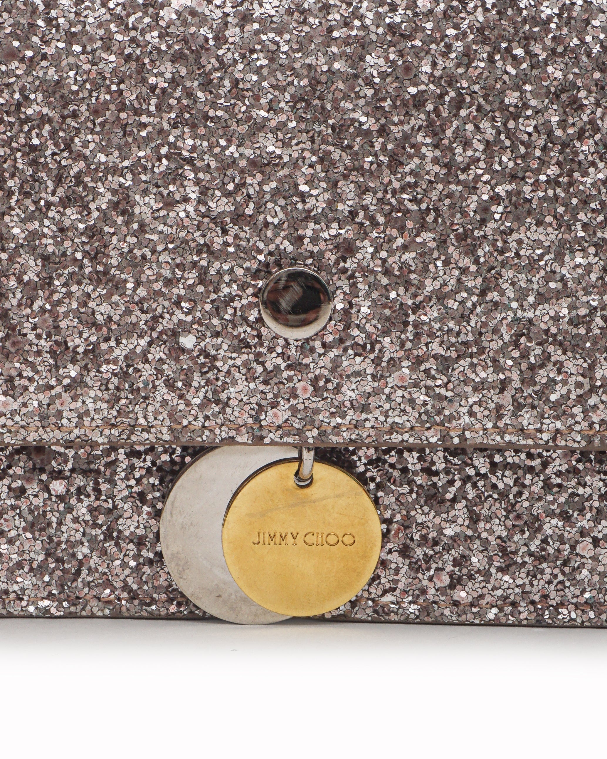 Jimmy Choo Rose Gold Coarse Glitter Mini Finley Flap Crossbody Bag