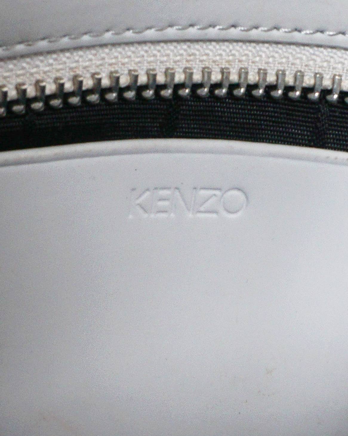 Kenzo Metallic Silver Crinkled Leather Moto Zip Clutch