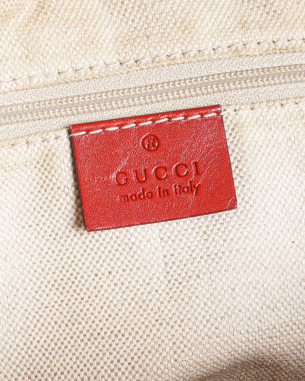 Gucci GG Canvas Sukey Satchel Red Leather Trim