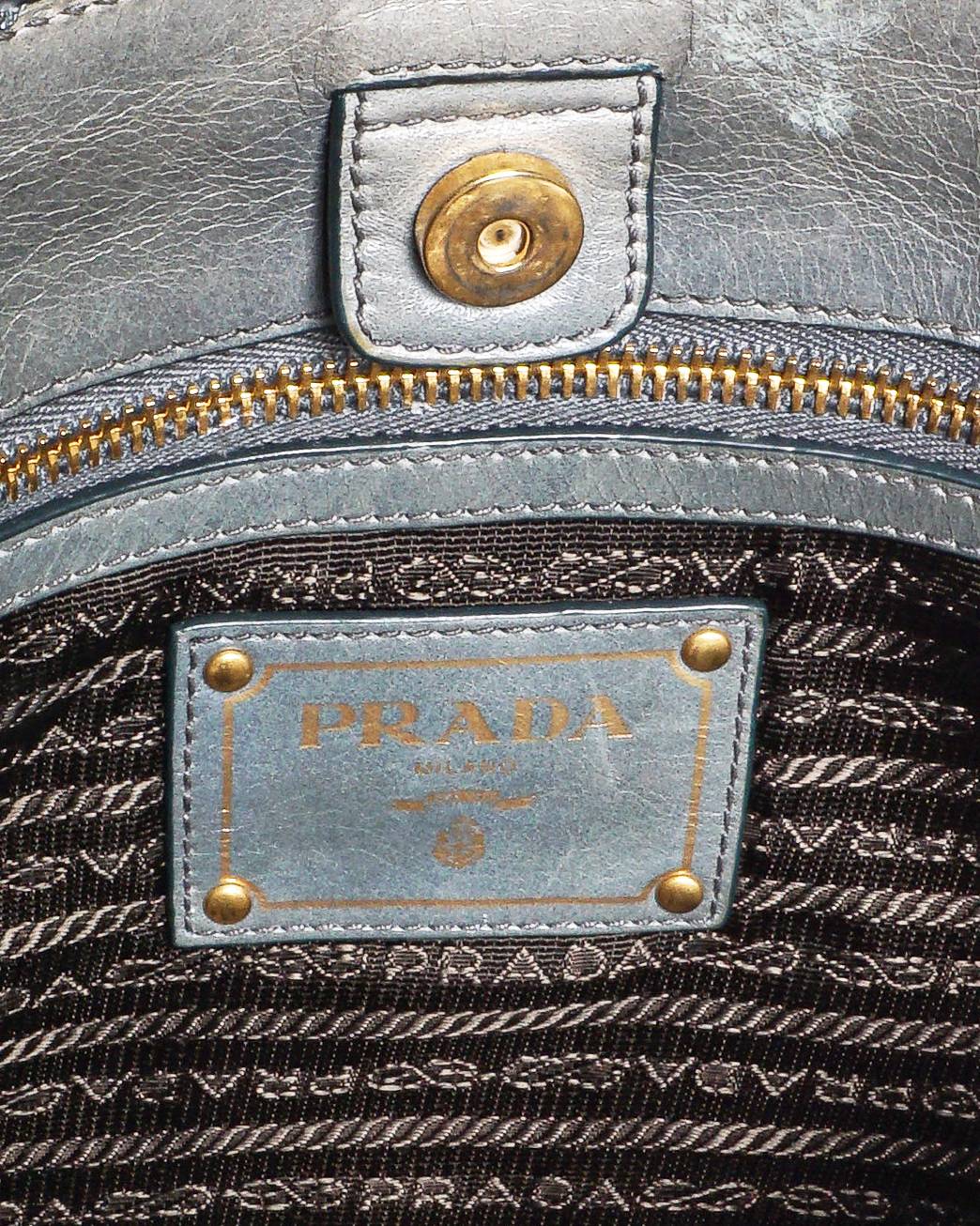Prada Vitello Daino Grey Leather Tote Bag