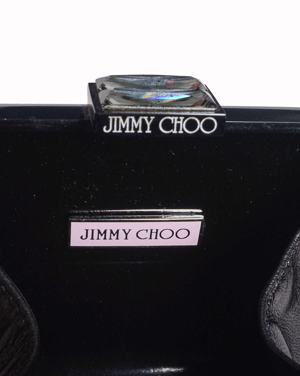 Jimmy Choo Black Lucite Crystal Clasp Mini Box Clutch