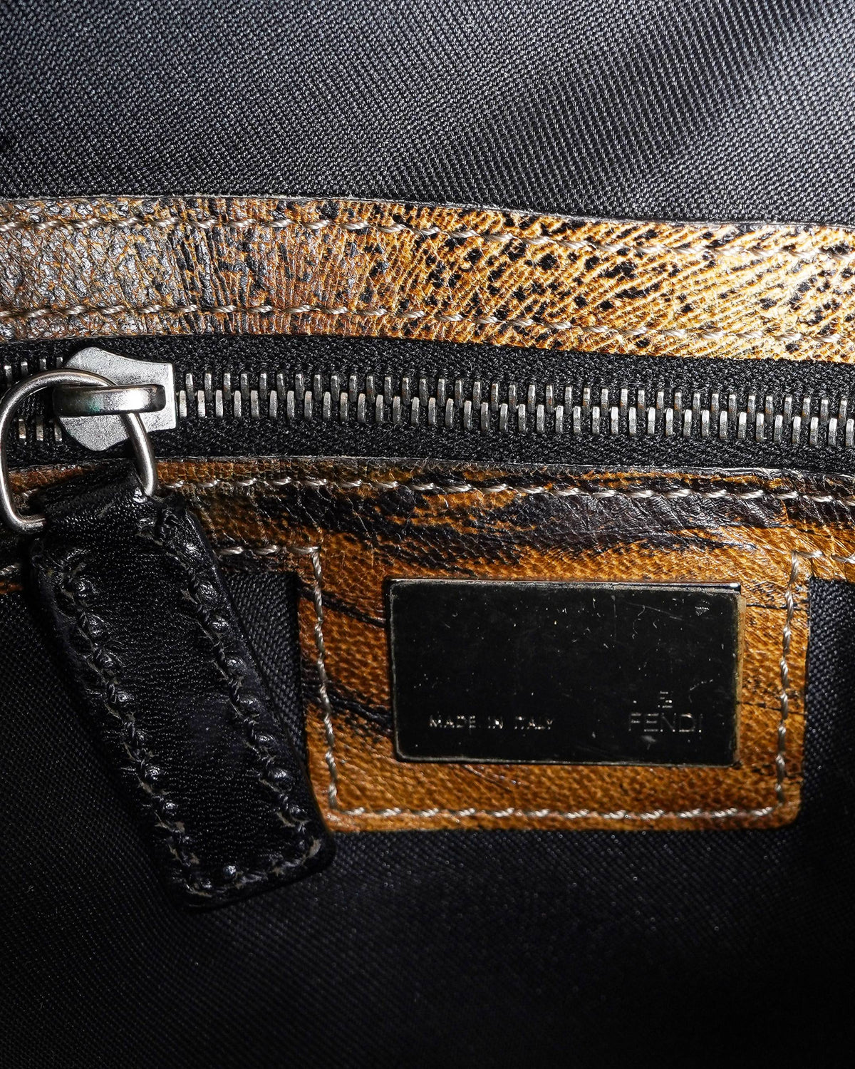 Fendi Brown/Black Holographic Textured Leather Oyster Hobo Bag