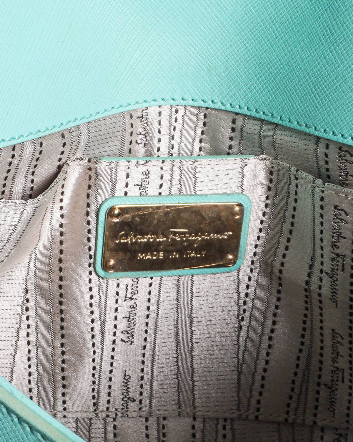 Salvatore Ferragamo Gancini Mint Saffiano Leather Chain Bag