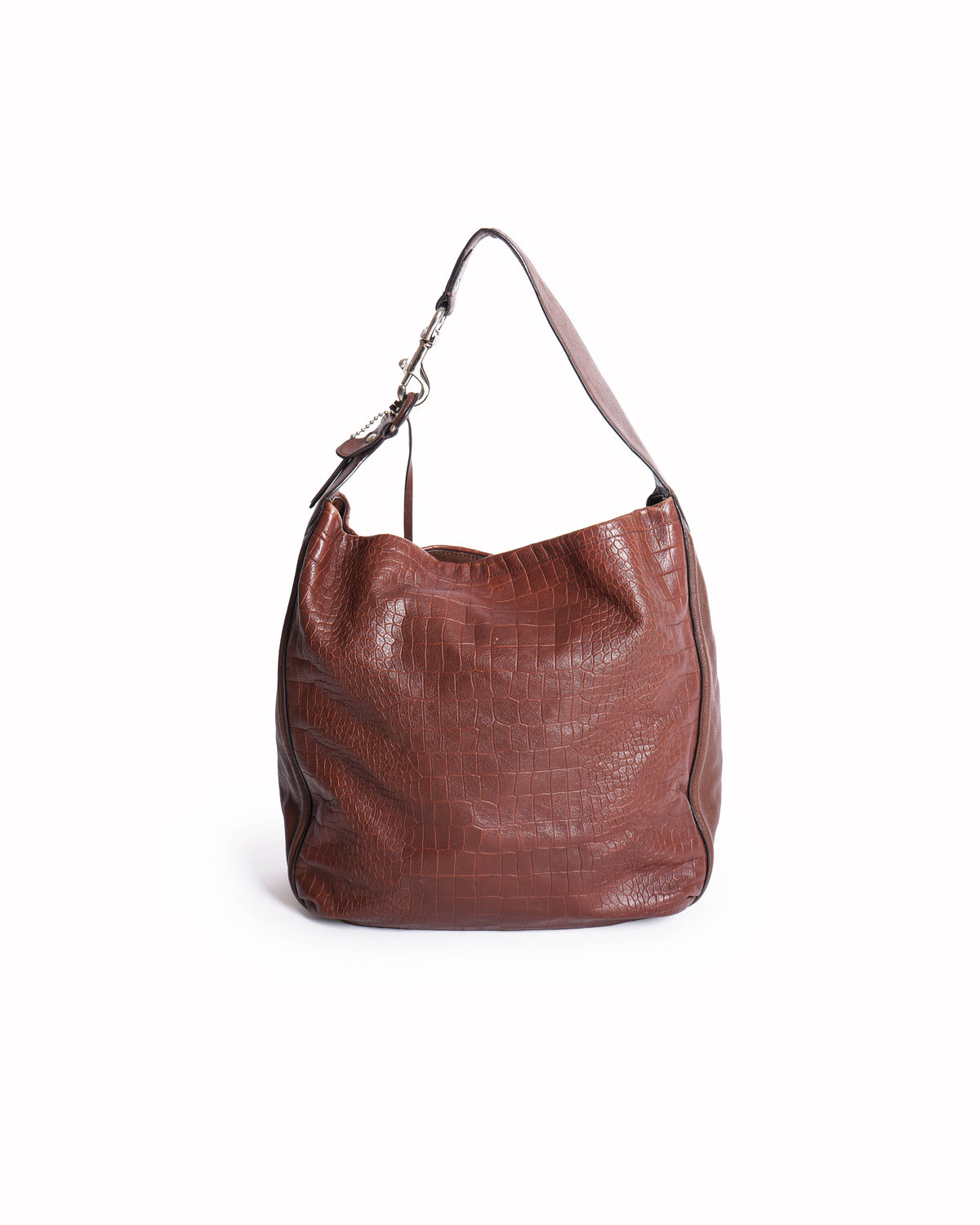 Coach Croc-Embossed Leather Brown Leather Hobo Bag