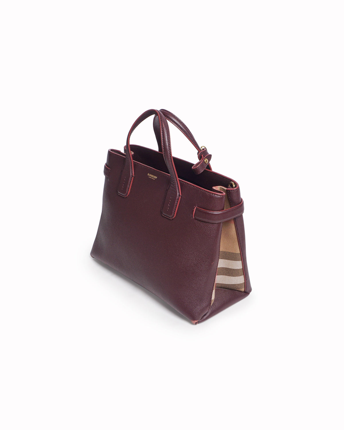 Burberry Mahogany Red Pebbled Leather Medium Banner Tote Bag