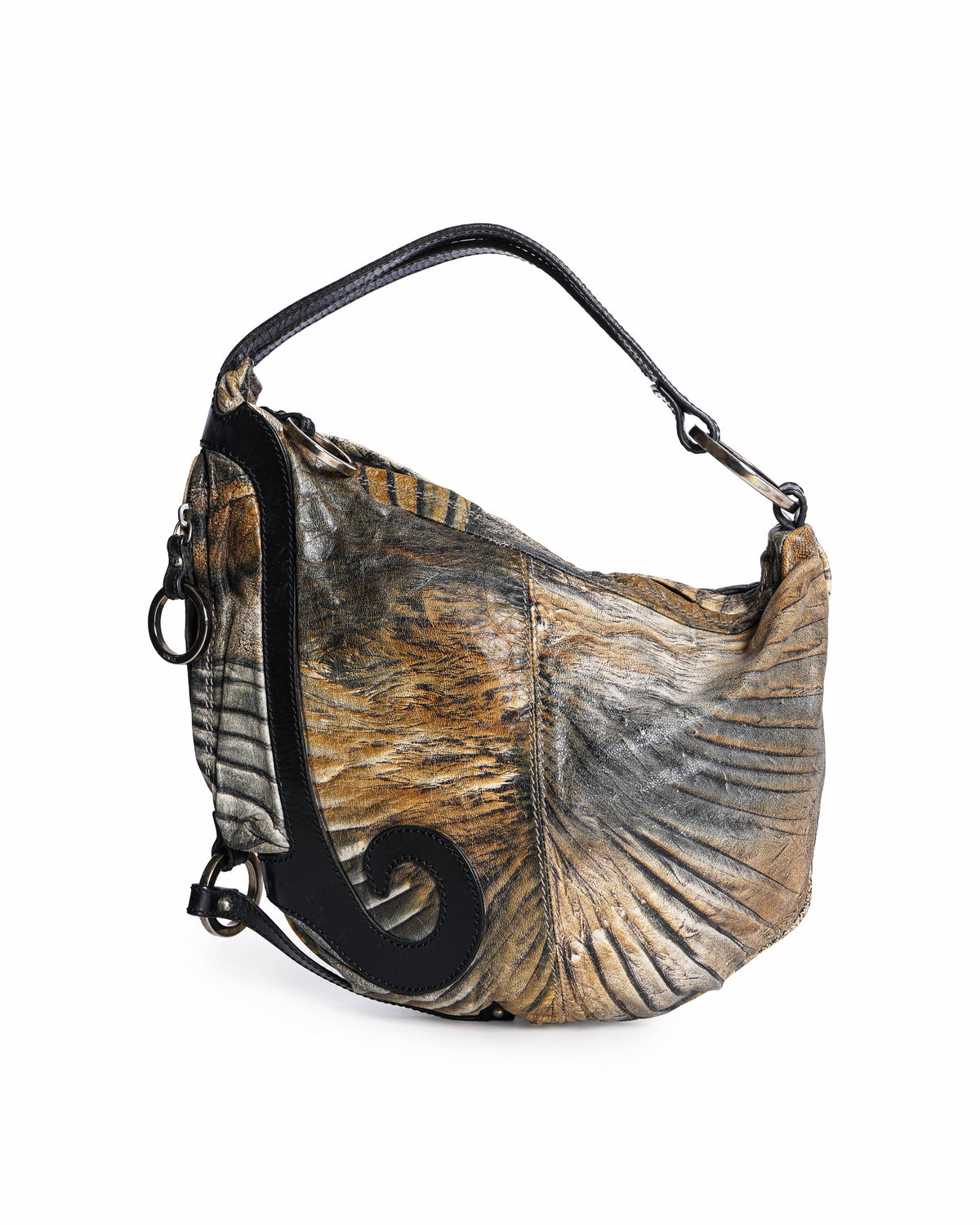 Fendi Brown/Black Holographic Textured Leather Oyster Hobo Bag